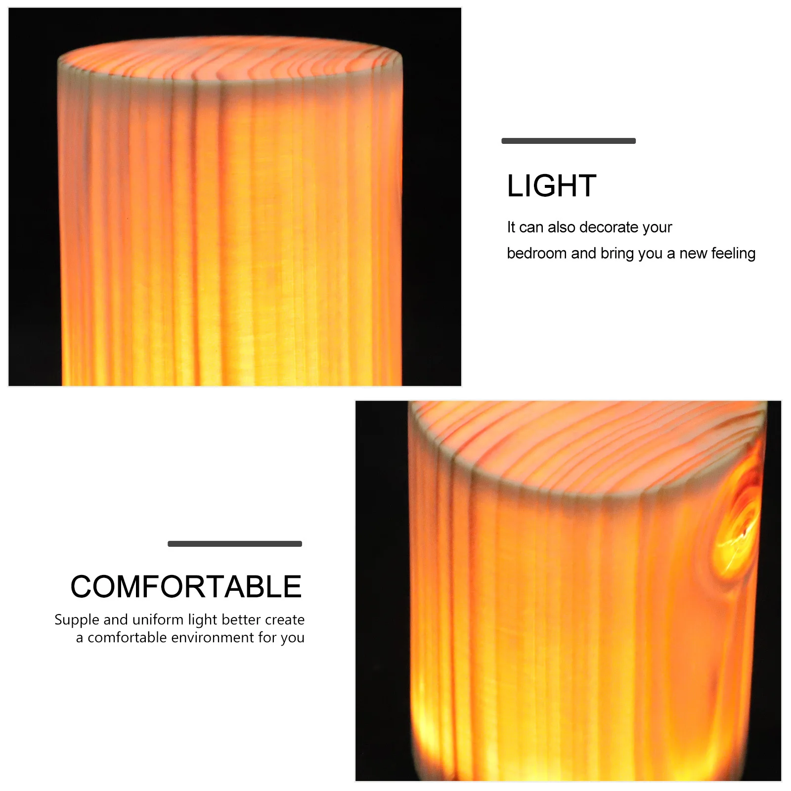 

USB Rechargeable Wood Night Light Adjustable Brightness Touch Control Bedroom Lamp Table Bedside Lighting Cylinder Small Night