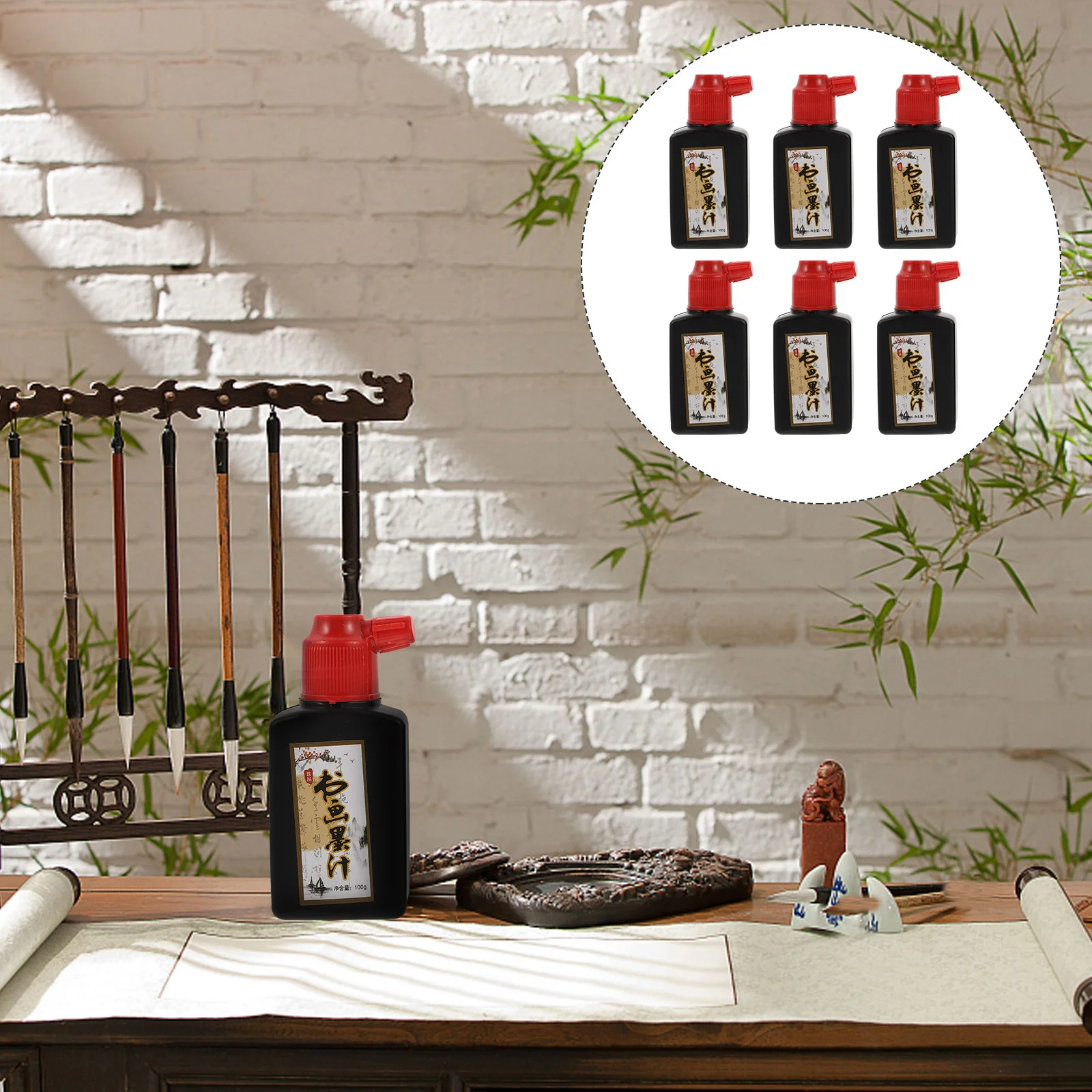 6 Pcs Desktop Ink Black Calligraphy Plastic One of Four Precious Articles Sanctum