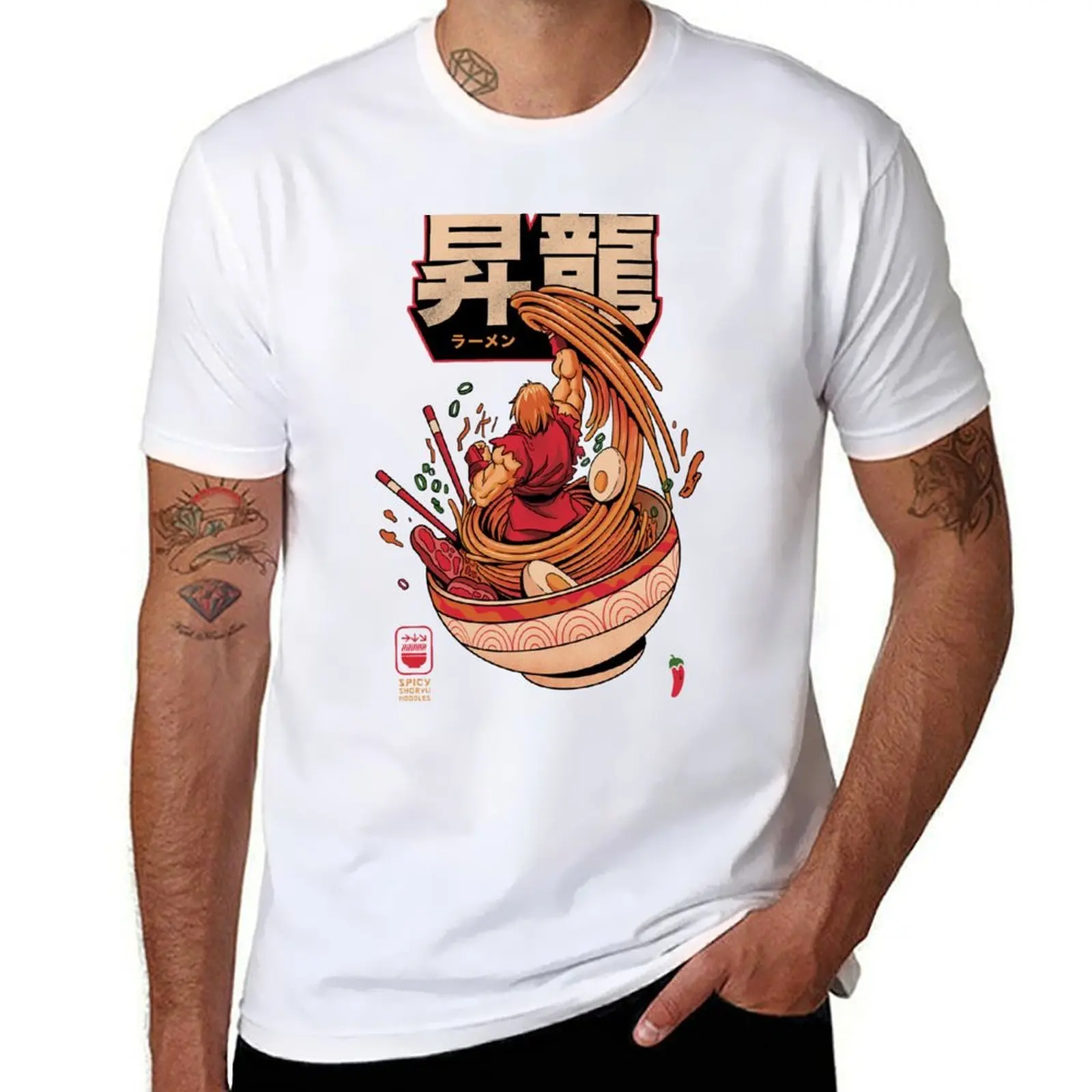 Camiseta picante Shoryu Noodles, camisetas para hombre, camisetas divertidas de algodón, Camiseta de algodón