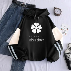 Harajuku Anime Manga czarna koniczyna Logo bluzy unisex z długim rękawem hiphopowy sweter Plus rozmiar zimowy Patchwork męskie bluzy