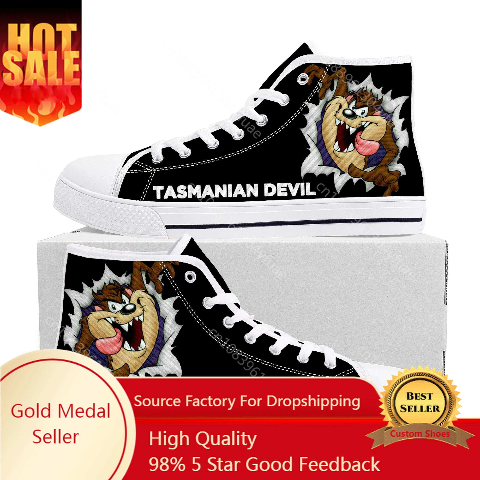 D-Devil High Top Sneakers Mens Womens Teenager T-Tazmanian High Quality Canvas Sneaker Comics Manga Couple Customized Shoes