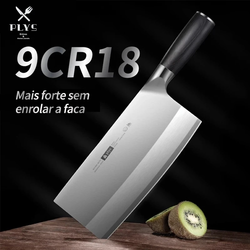 PLYS 9CR18MOV Kitchen Knife Chinese Chef Special Ultra-Sharp Slicing Knife Kitchen Meat Cleaver Ebony Handle Chopping Knife