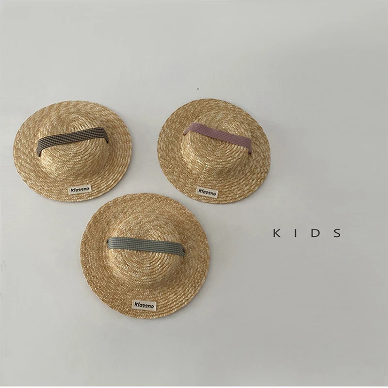 2025 Nature Wheat-Straw Sun Hat for Kids 47-50cm Top Visor Summer Cute Outdoor Travel Beach Vocation Straw Hat for 1-4 Age Girls