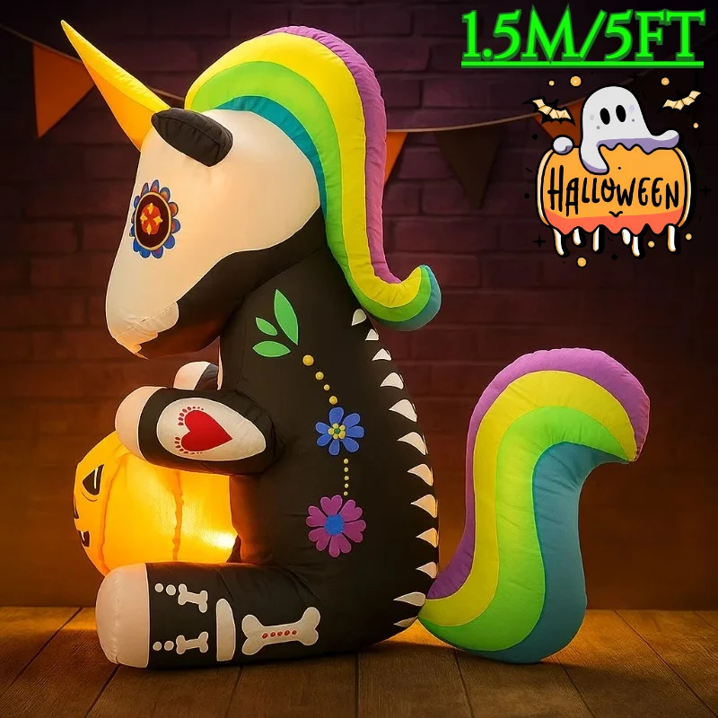 

1.5M/5FT Halloween Inflatable Toy Party Decotions Skeleton Unicorn Pumpkin Built-in LED Lights for Outdoor Yard Lawn Decor Prop