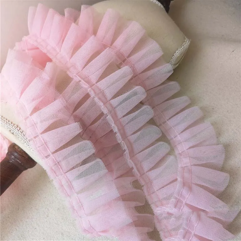 

30Y/Lot Clothes Sewing Two Layers Fabric Knitted Diy Costume Dress Craft Decorative Ruffled Pleated Textile Tulle Lace Trimming