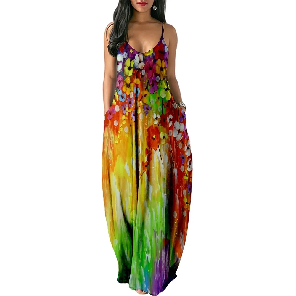 

Sexy Dress Women Deep Floral Wrap Sling Sleeveless Nightclub Summer Beach Dress Long Dress Beach Casual Print Dresses 2022