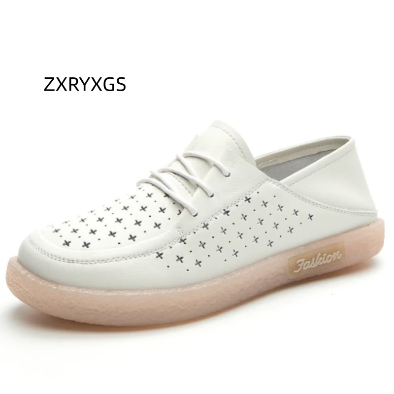 

Популярные женские туфли-сандалии ZXRYXGS из натуральной кожи с перфорацией, кроссовки на плоской подошве, весна-лето 2026, модная повседневная обувь больших размеров