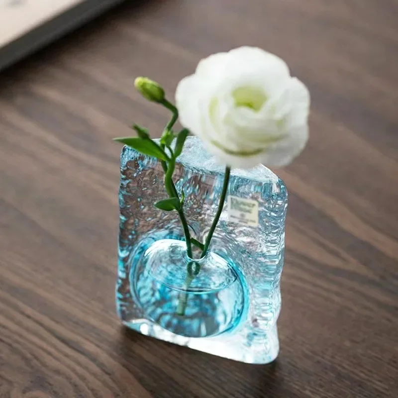 Crystal Glass Vase Japanese Handmade Desktop Office Flower Arrangement Hydroponic Small Vase Living