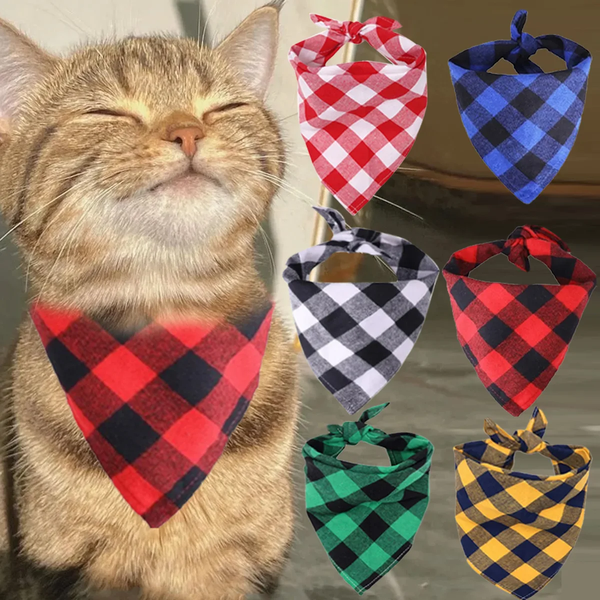 Classic Plaid Dog Bandana Cotton Washable Pet Scarf Triangular Bib Bow Tie Collar for Puppy Cat Dog Accessories