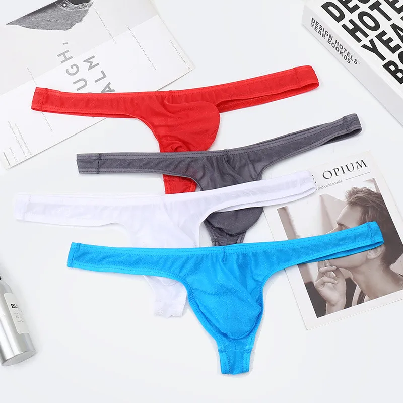 

4PCS Men Underwear See-through Ice Silk Thong G-string Mesh Sheer Stretchy Seamless Transparent Ultra-Thin Thongs