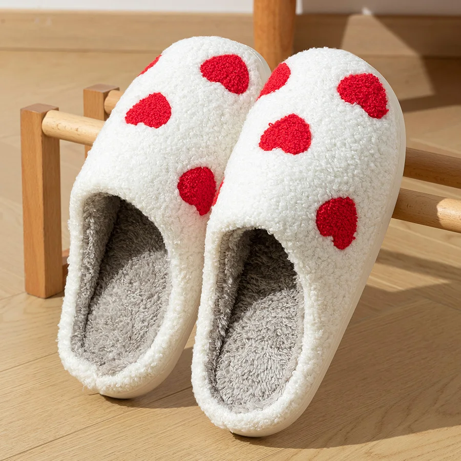 Fashion Women Slippers Home Winter Little Red Heart Pretty Girls Love Romantic Warm Leisure Non-slip Flat Cotton Houseshoes