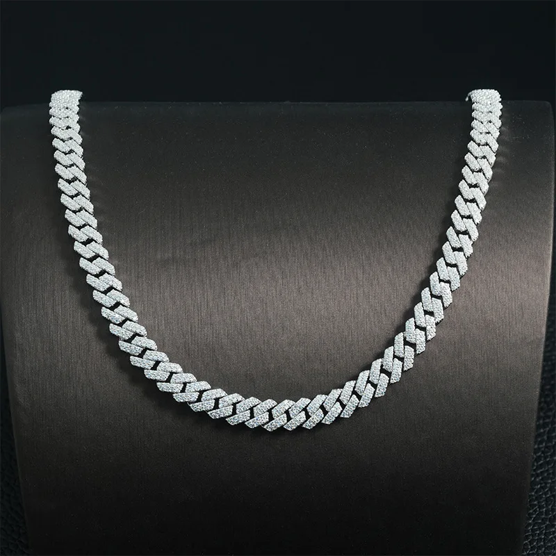 

S925 Silver Diamond Cuban Chain Necklace 8mm Double Rows Full Set Moissanite Trendy Brand Accessories