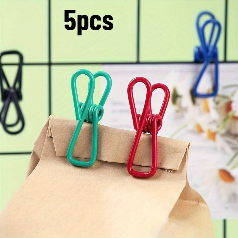 5pcs Packaging Snack Bag Clips, Food Clips, Organizing Storage Clips, Stainless Steel Sealing Clips, Shipped in Random Colors