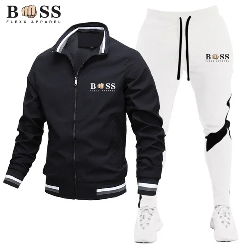 BSS FLEX APPAREL2024 Spring New Men\'s Set Jacket Sports Pants Two Piece Sports Casual Stand Neck High Quality Jacket