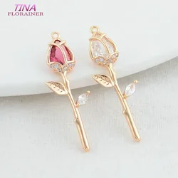 9.5*29MM 14K Gold Color Brass with Zircon Flowers Charms Pendants Necklace Earrings Jewelry Making Supplies Accessories