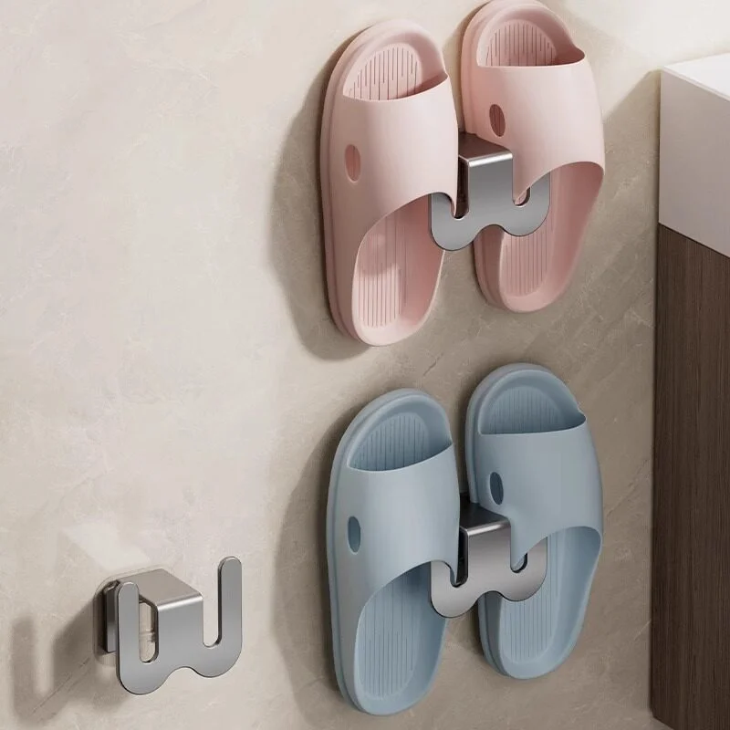 Badezimmer Aluminium-Slipperhalter, bohrfrei, platzsparend, Schuhaufbewahrung, Toiletten-Abflusshalter, Wandhaken