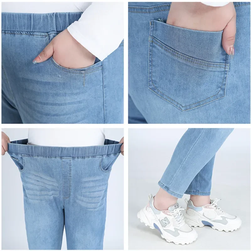 Plus Size Jeans Women\'s Mom Clothing Ankle Length Stretched Slim Fit 9XL 8XL 7XL Female Denim Trousers 6XL Girl High Waist Pants