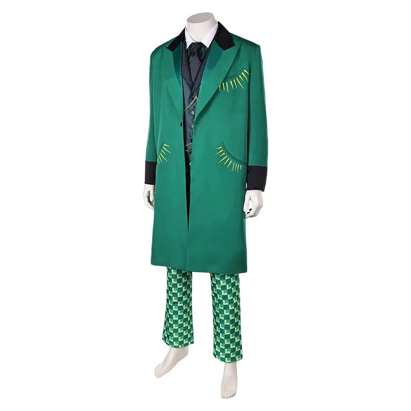 

Wiked Wizard Cosplay Fantasia Green Jacket Shirt Pants Costume Disguise For Men Male Adult Halloween Carnival Party Suit ty'4