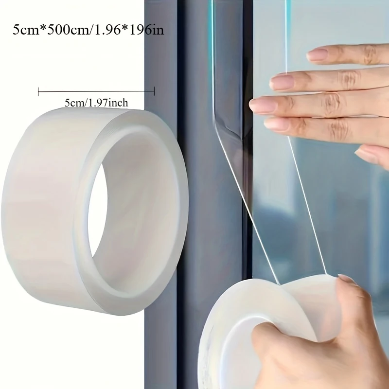 1 roll of 5cm * 5m transparent window windproof sealing film tape, used to block the passage of wind through gaps and windows