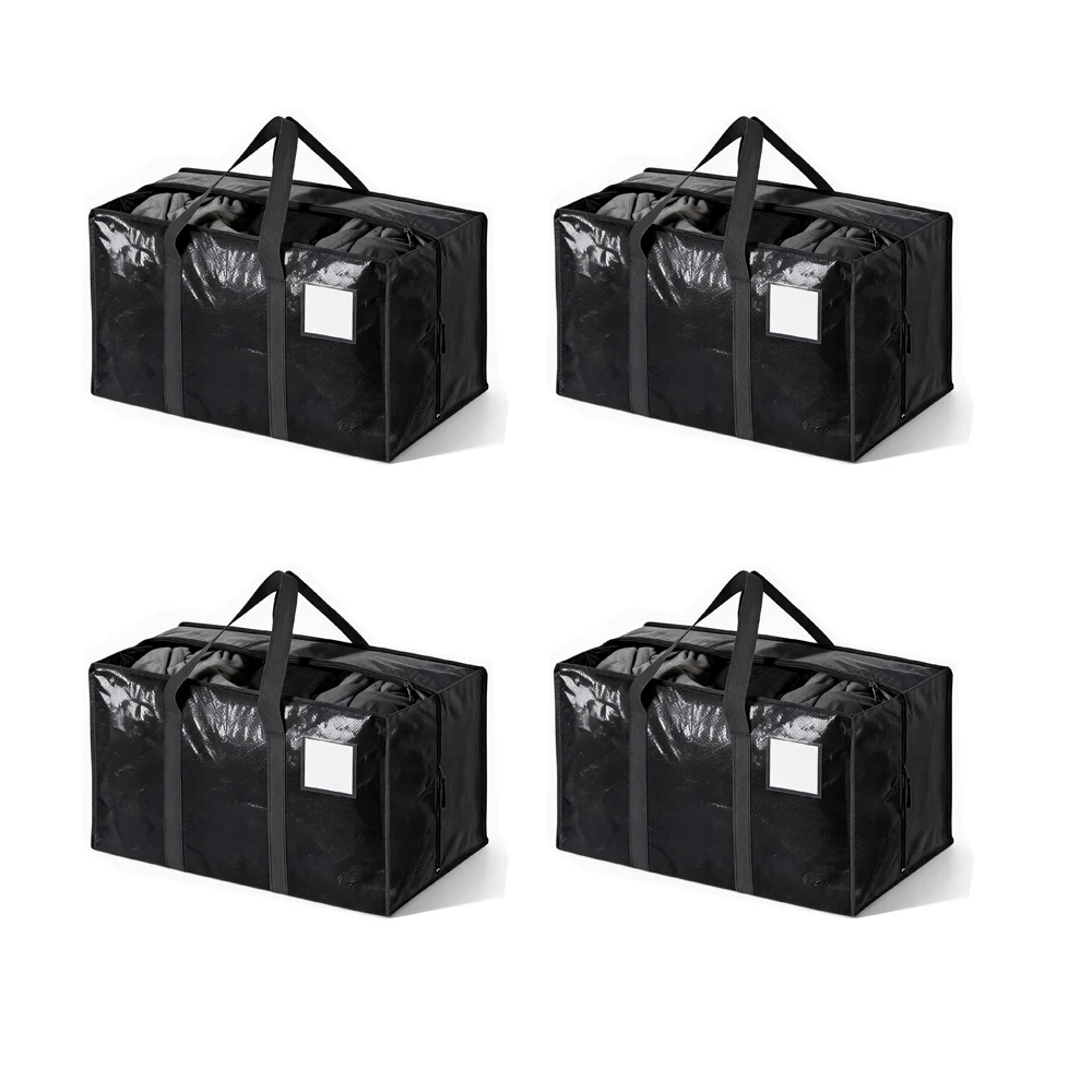 4PCS Large Moving Bags with Zipper, Extra Large Storage Bags for Moving, Heavy Duty Clothes Storage Bags with Reinforced Handles, Reusable Blankets, Bedding, Clothes Organizer Bags for Closet, Dorm, Home, Garage and Travel, Seasonal Storage