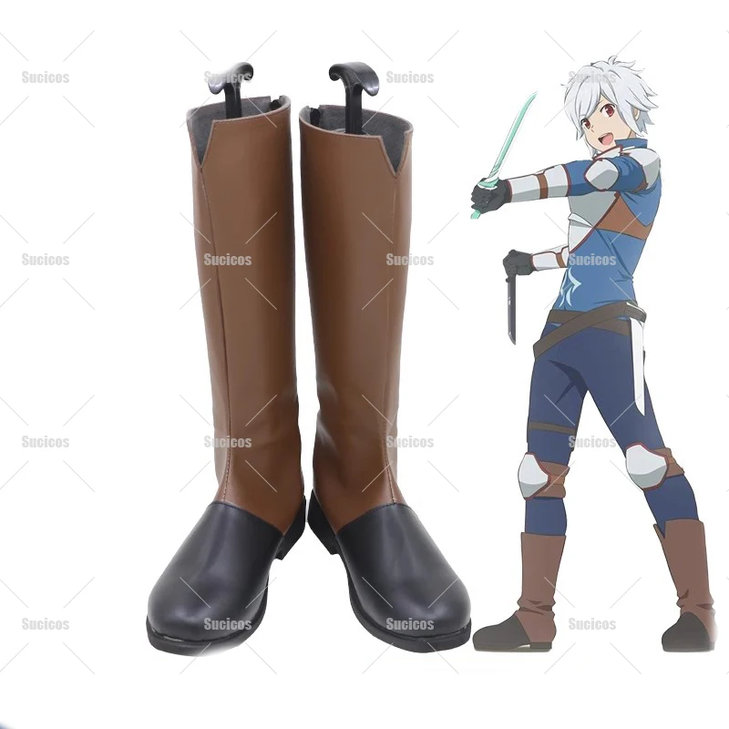 Zapatos de Cosplay de Anime DanMachi Bell Cranel Beru Kuraneru, zapatos marrones, botas, accesorios para fiesta de Halloween para hombres y mujeres, hechos a medida