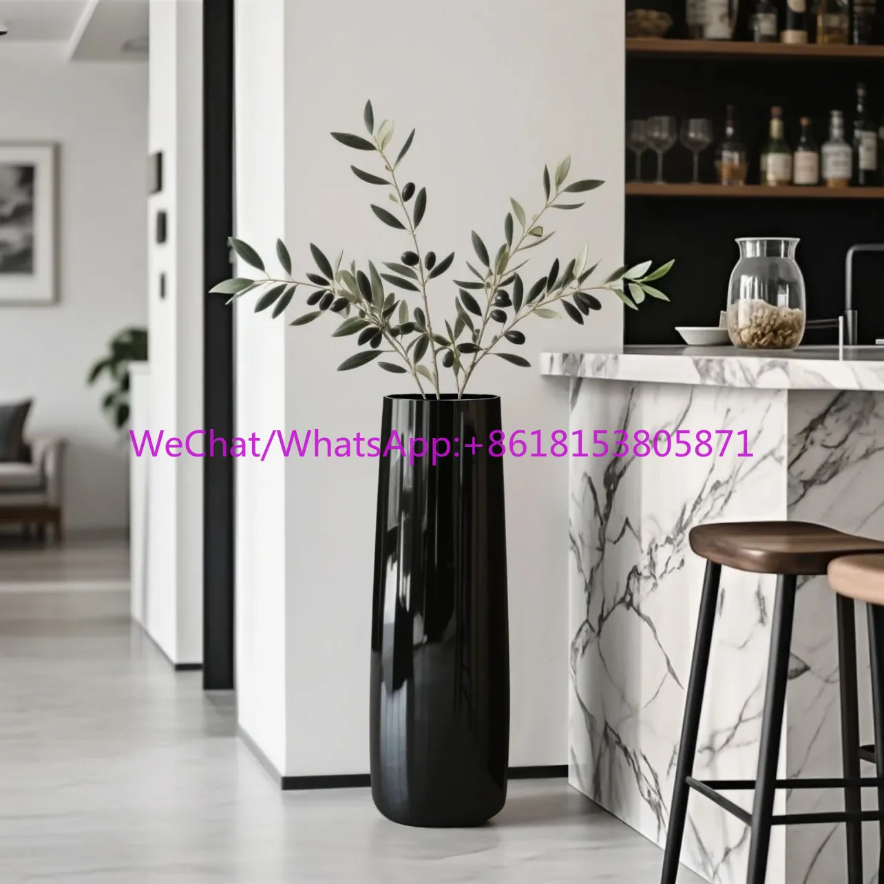 Premium black large floor-to-ceiling vase glass transparent high flower arrangement long branch special