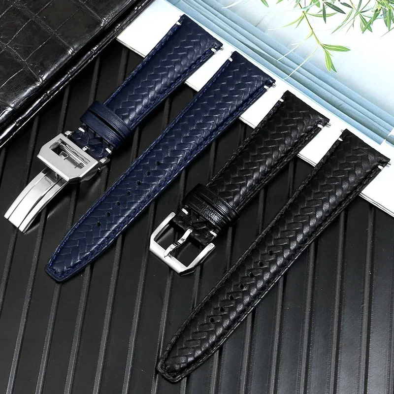 Watch Band for IWC Pilot Series Curved End Woven Leather Watchband for Omega Genuine Cowhide Bracelet 20mm 22mm