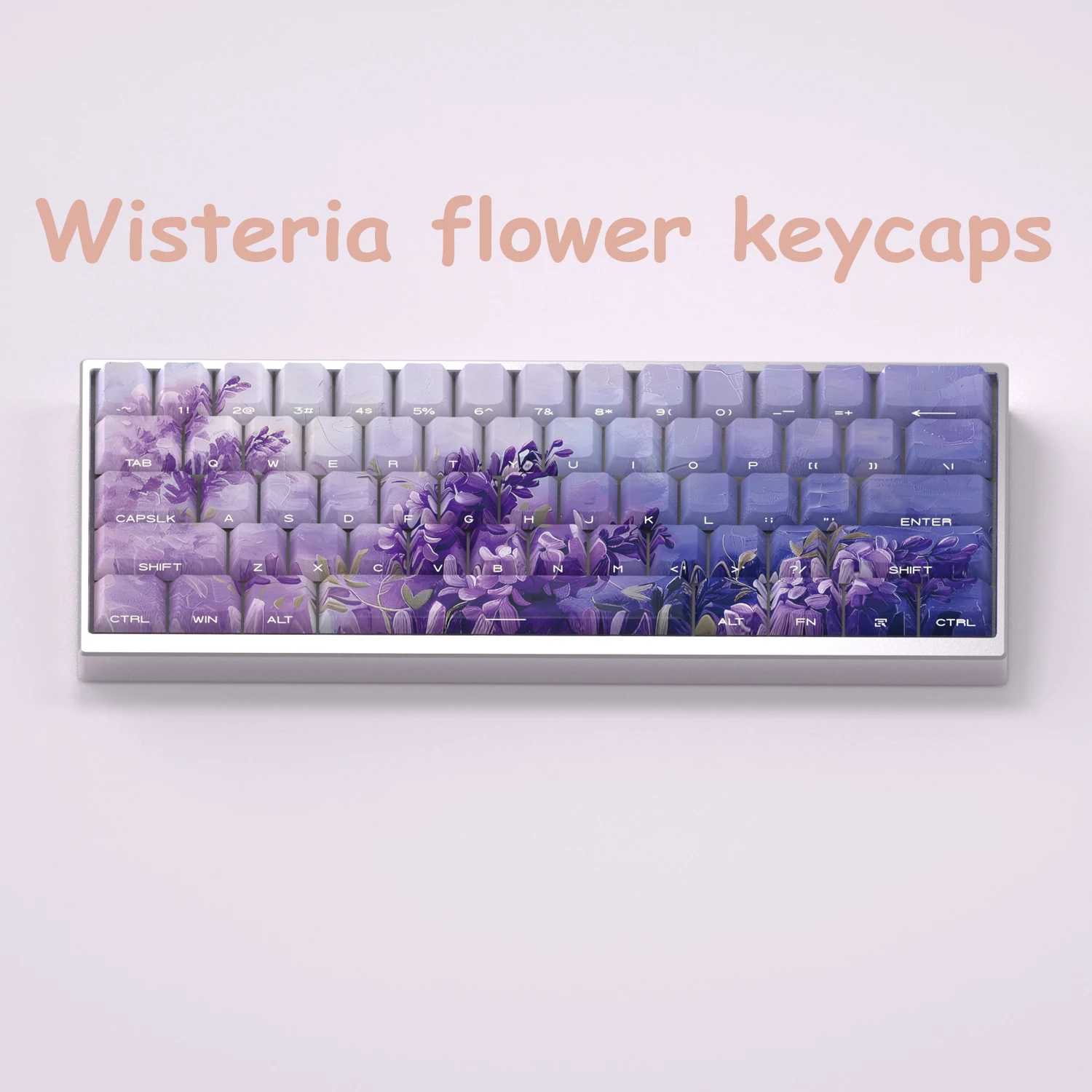 

130 Keys Wisteria Flowers keycaps Cherry Profile PBT DYE-SUB Side Print Keycaps For 61/64/68/84/87/100/104 Mechanical Keyboard