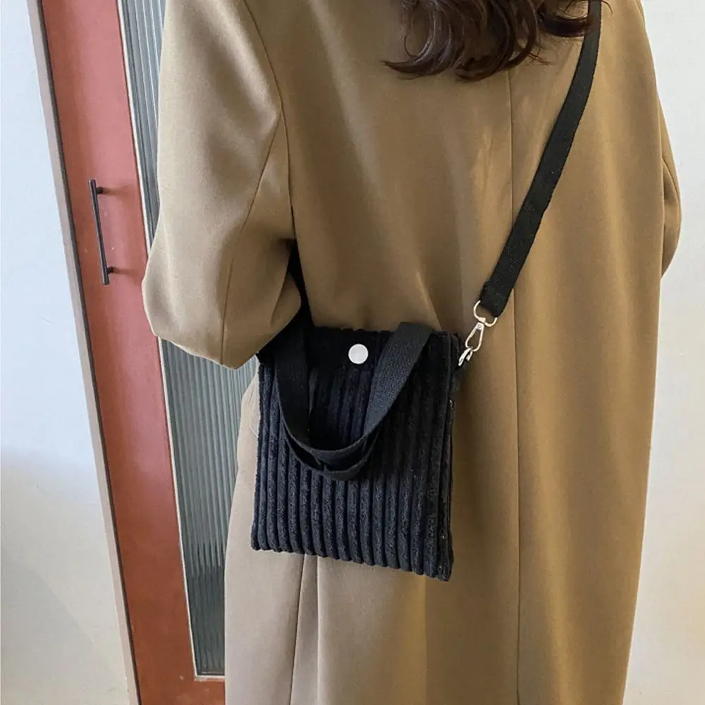 Korean Corduroy Bucket Bag New Crossbody Small Bag Handbag Vertical Casual Mini Tote Bag Corduroy Canvas Shoulder Bag