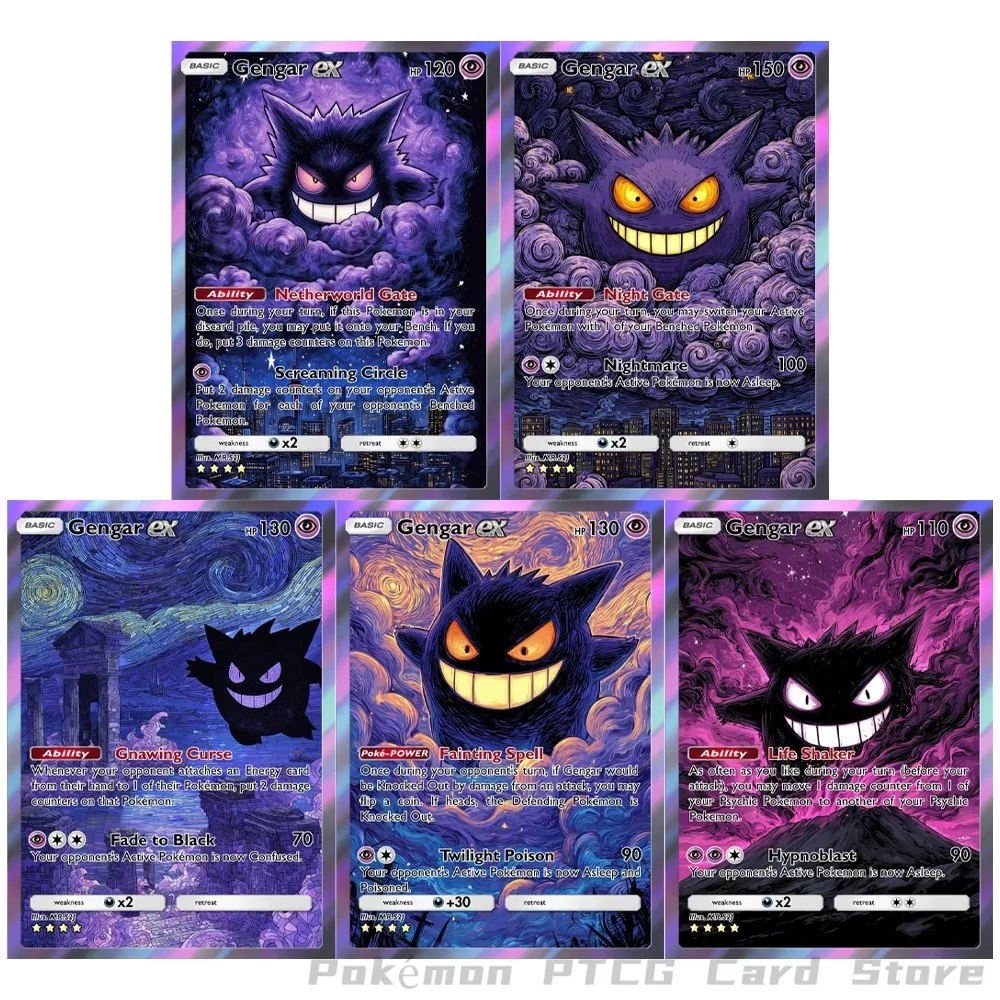 Tarjetas de Pokémon PTCG, serie Gengar Van Gogh Starry Sky, colección de juegos raras, obra de arte Gengar, cartas de juego de batalla, regalo de Pokémon, 5 uds.