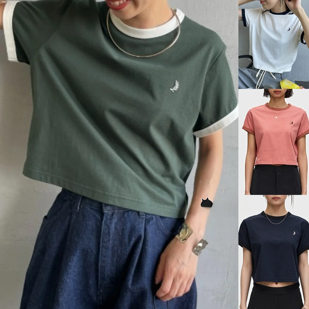 

Nya Japanese Sle ort Pure Cotton Embroidered Casual Women's T-irt Color Blo Simple Versatile Summer Top