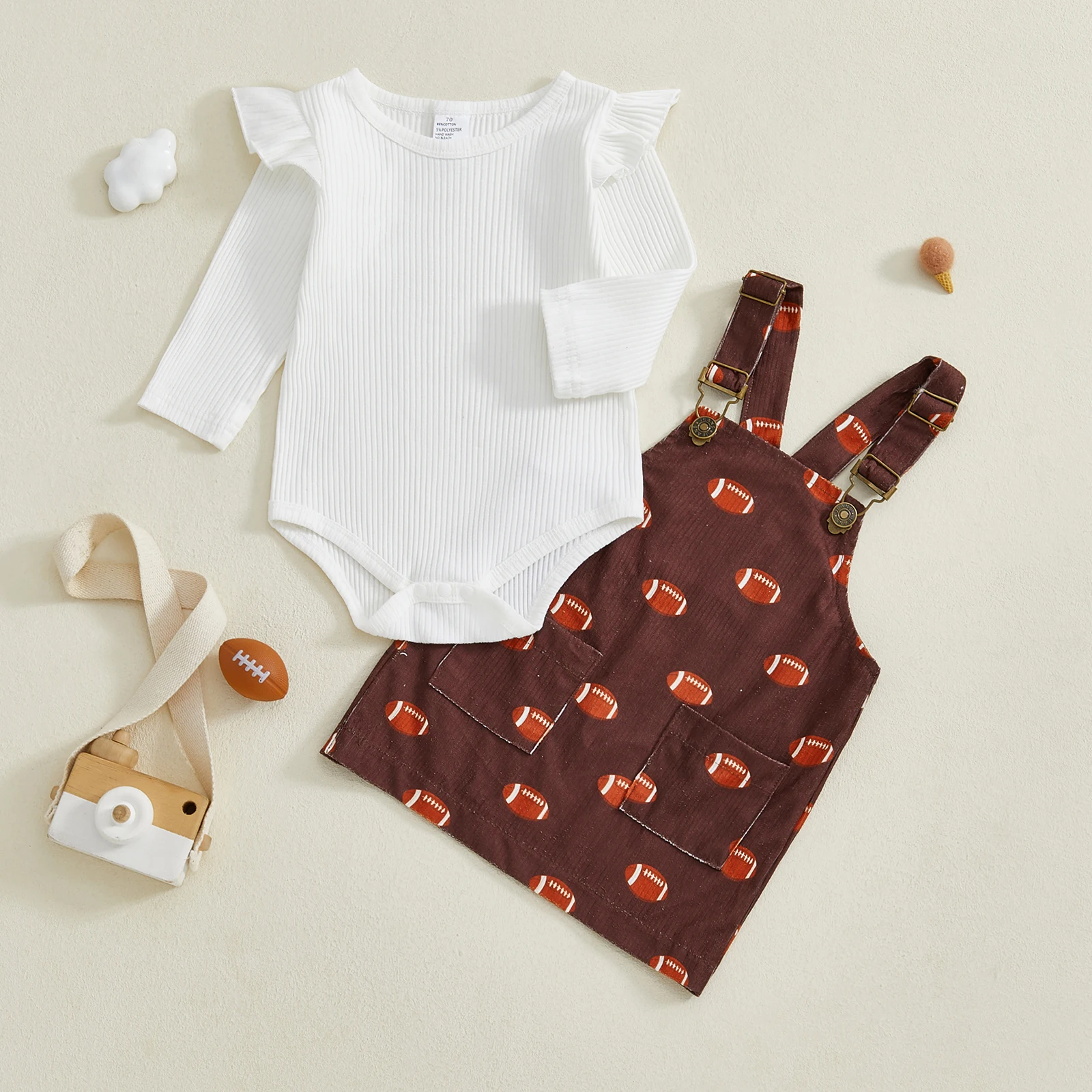 

Lioraitiin осенняя одежда для маленьких девочек, однотонный комбинезон с круглым вырезом и длинными рукавами, комбинезон с принтом регби, платье, комплект одежды из 2 предметов