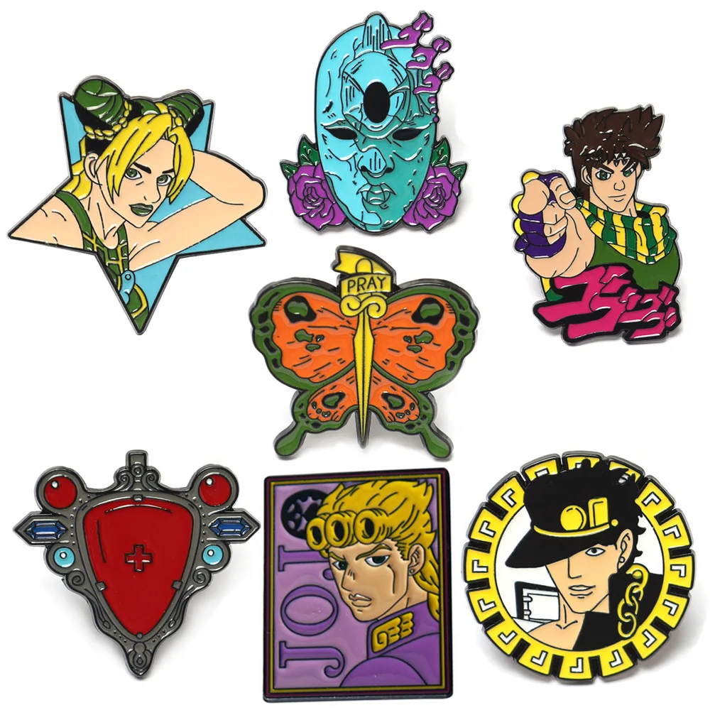 

7pcs/set Jojo no Kimyo na Boken Anime Lapel Pins Backpack Jeans Enamel Brooch Women Fashion Jewelry Gifts Flash Cartoon Badges