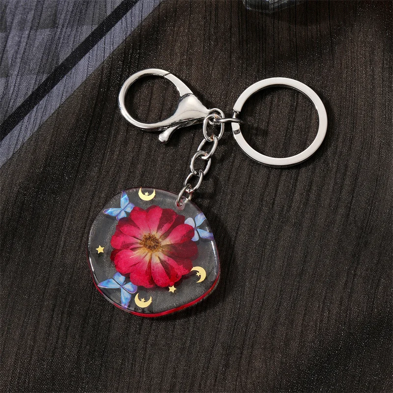 Creative Natrual Real Dried Flower Style Resin Key Chains Hibiscus Daisy Petal Pendant Lobster Clasp Keychain Pendant Keyring