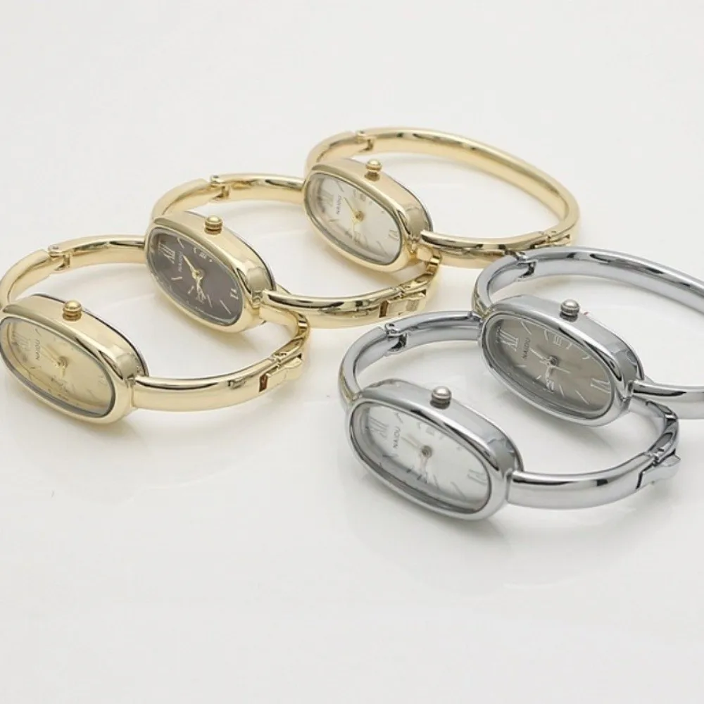 High Quality Luxury Bracelet Watch Elegant Oval Dial Wristwatch Gold/Silver Roman Dial Quartz Watch for Women