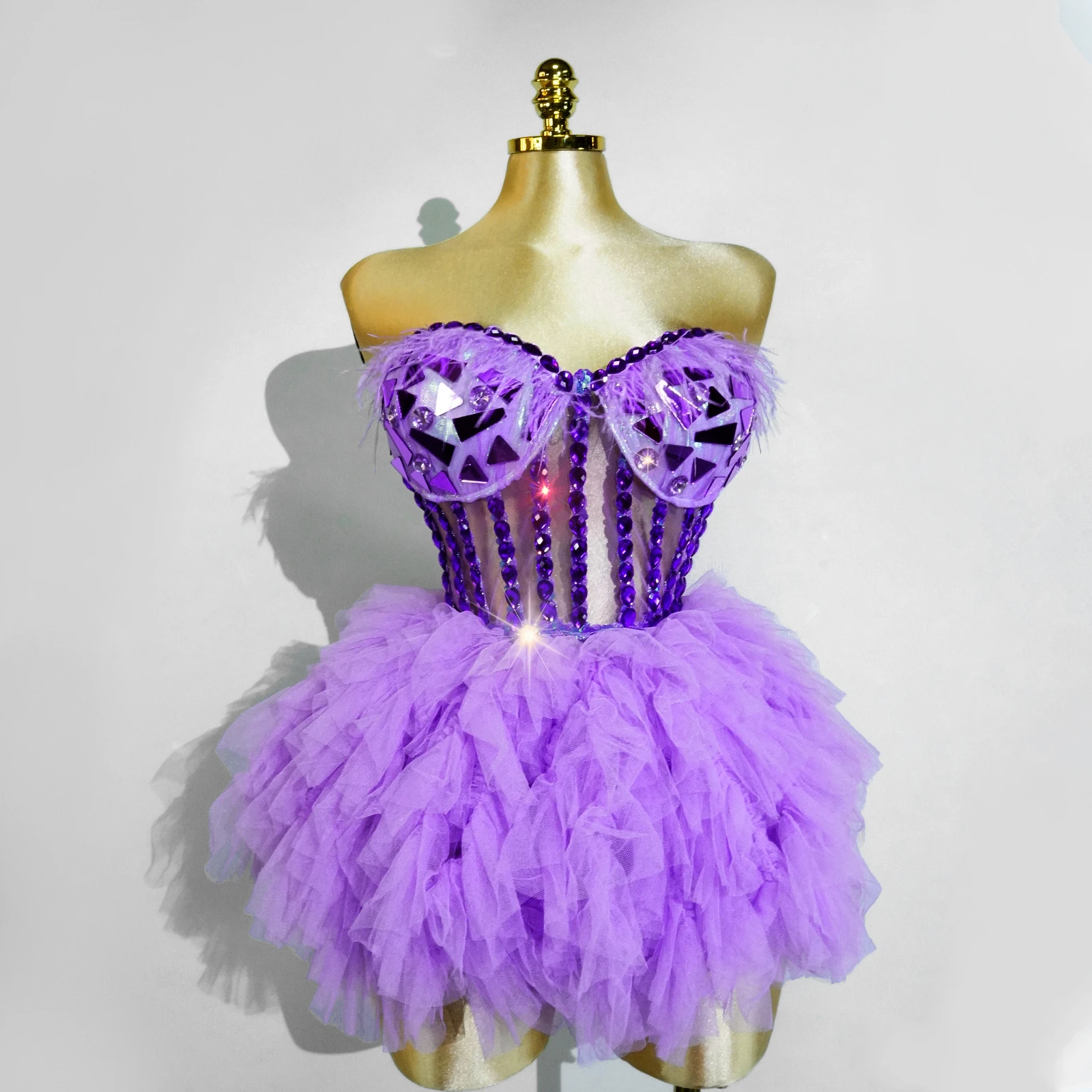 

Sexy Mesh Top & Skirt Set purple Dress Custom Fashion Separate ante party Birthday Party Club Stage Show Wedding Drag Queen
