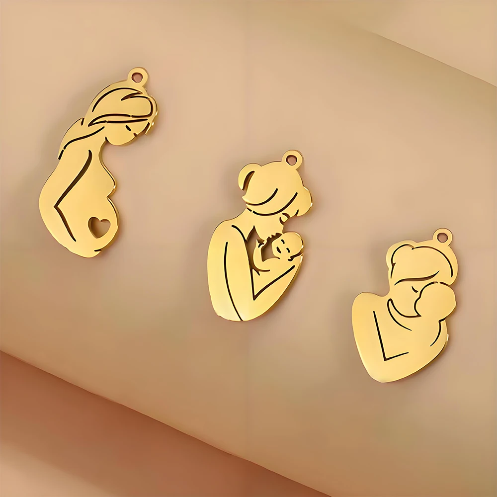 

EUEAVAN 5pcs Family Pregnant Mom Baby Pendant Stainless Steel Mother Charms Necklace Jewelry Making Mother's Day DIY Gifts Bulk