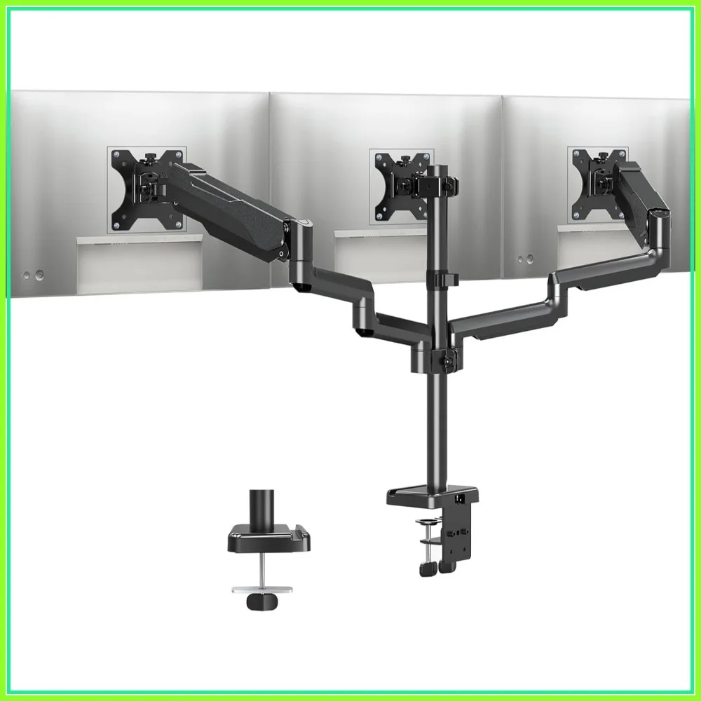 Triple Monitor Stand Mount for 3 Screens Up to 27 inch, Heavy Duty Desk Mount, Each Arm Holds 4.4-19.8 lbs, Black