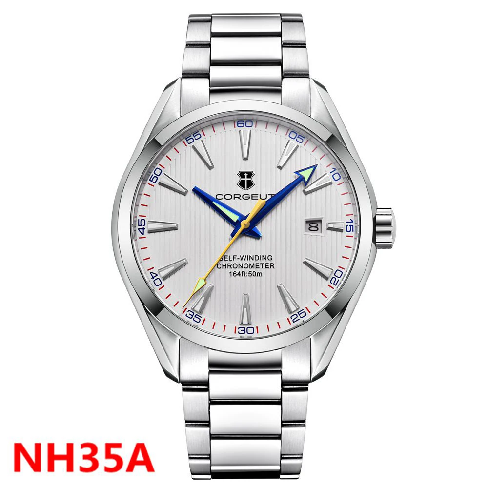 

New Corgeut Logo 41MM NH35 Reloj Man Clock Automatic Mechanical Wristwatches Sapphire White Black Dial Steel Band Men's Watch