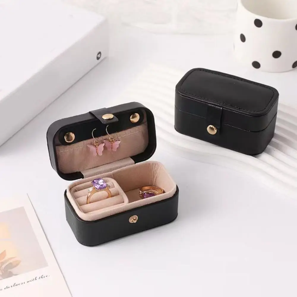 

Simple PU Leather Jewelry Storage Box Mini Flip Cover Jewelry Display Case Portable Solid Color Ring Necklace Case Travel