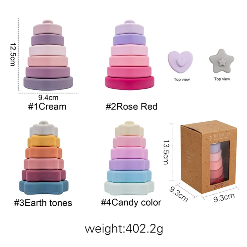 6Pcs Baby Montessori Toys Soft Building Blocks Silicone Stacking Blocks Love Shape Rainbow Colors Silicone Construction Toy Gift