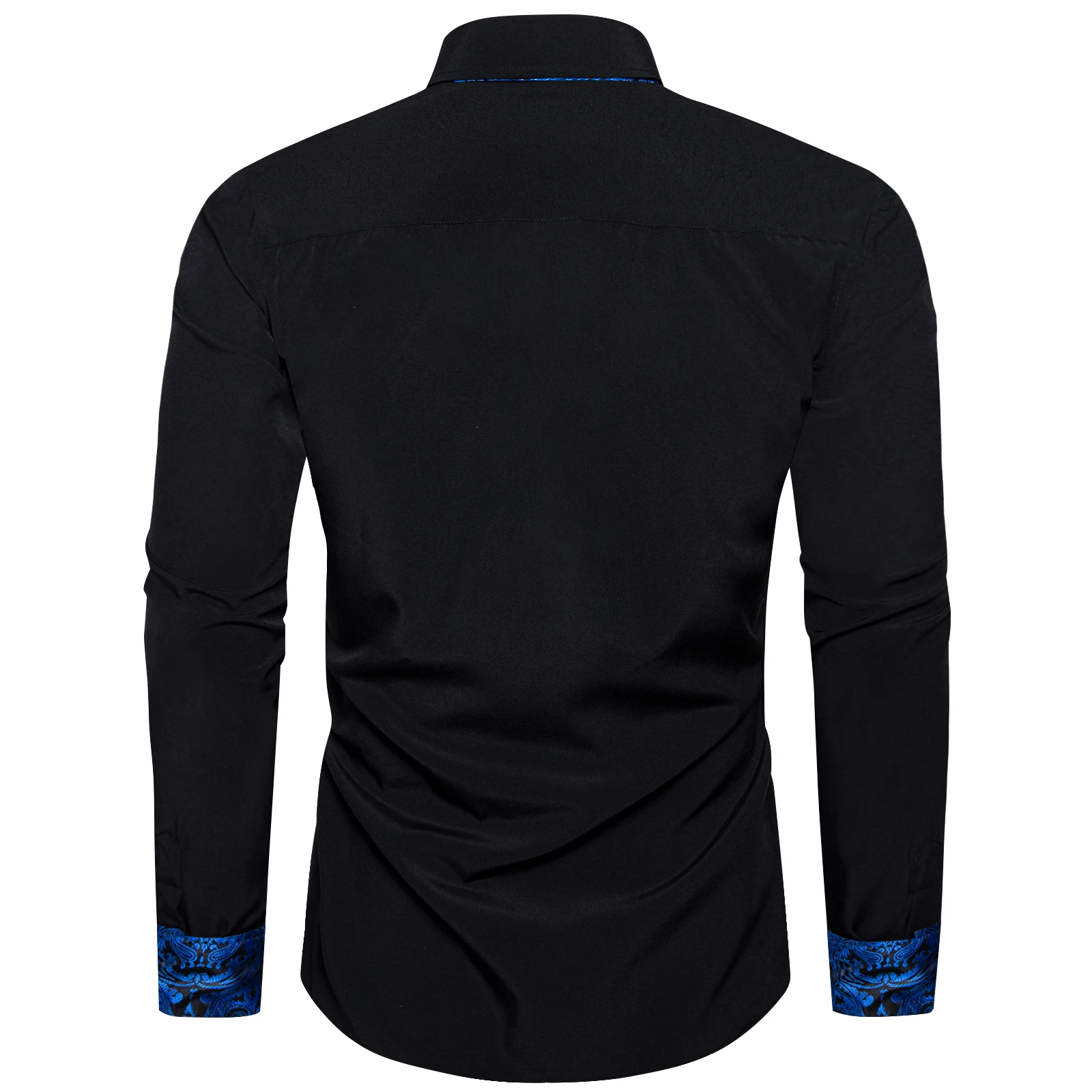 Men\'s Polyester Cotton Solid Black Shirts Long Sleeve Blue Paisley Patchwork Social Casual Dress Shirt Elegant Men Clothing