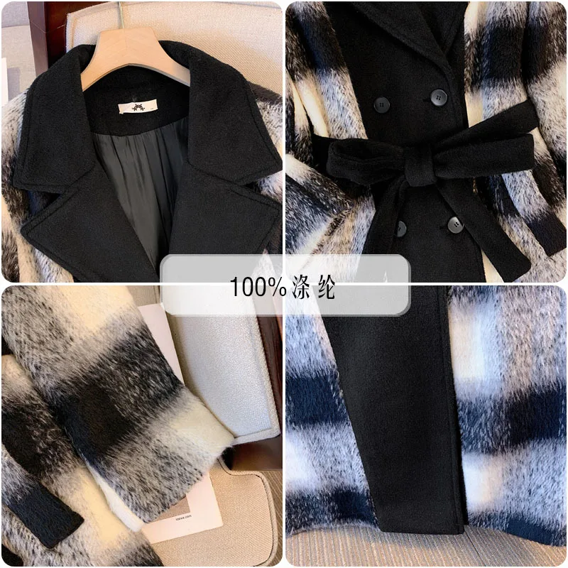 Plus Size Women's Bust 150 Loose Winter Thickened Coat Warm Woolen Coat Imitation Mink Velvet Long Cardigan Black 150Kg