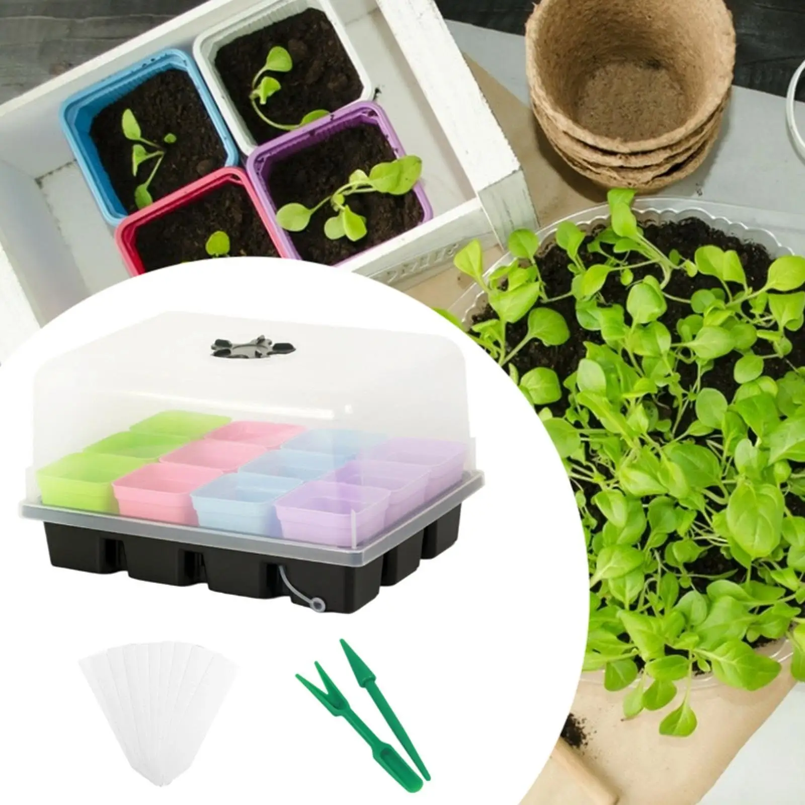 

Стартовый лоток для семян с 12-элементной вставкой, пластиковый лоток для проращивания для микрозеленов в саду в помещении и пшеничной травы