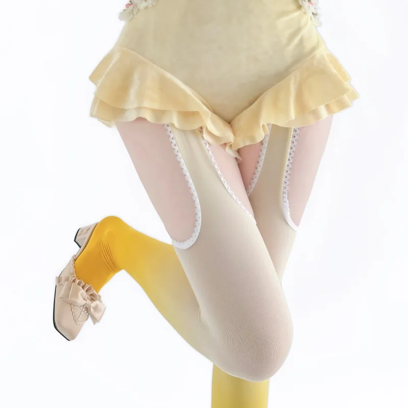 Ladies Colorful Gradient Velvet Pantyhose Mock Four‑Side Suspender Crotchless Slim Fit Stretchy Daily Matching Base Tights