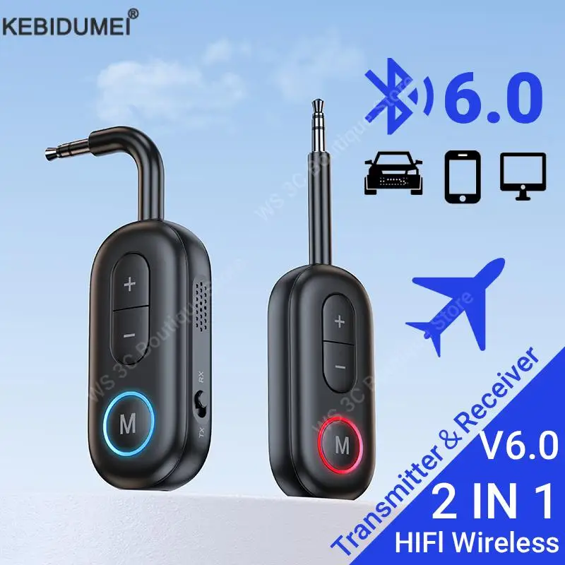 

Bluetooth 6.0 Audio Transmitter Receiver 3.5MM AUX Hifi Stereo Music Wireless Adapter With Mic For Car Airplane TV PC Headphone
