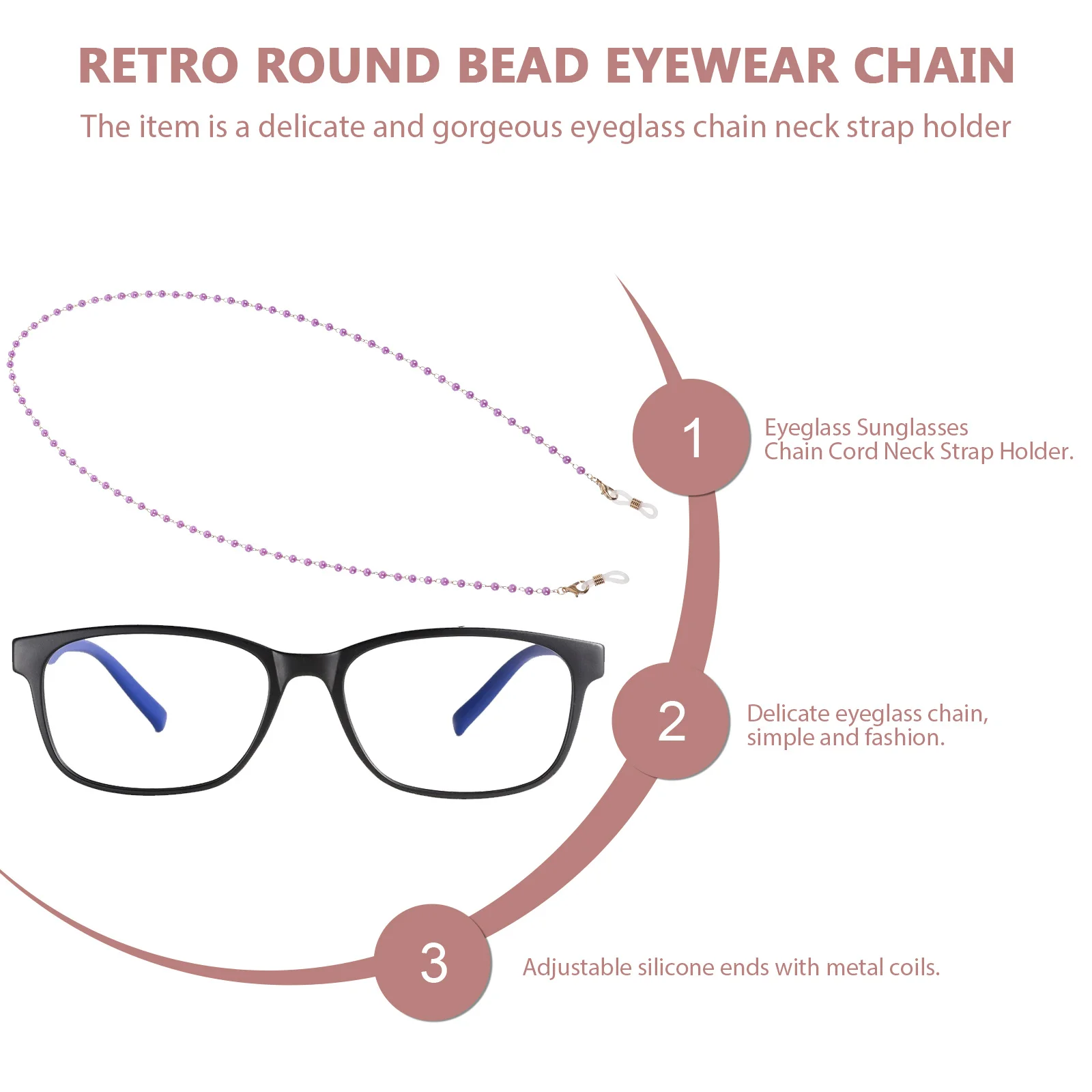 

Eyeglass Chain Neck Strap Holder Durable Copper Adjustable Silicone Ends Metal Coil Eyeglasses Chain Cord Sunglasses Necklace