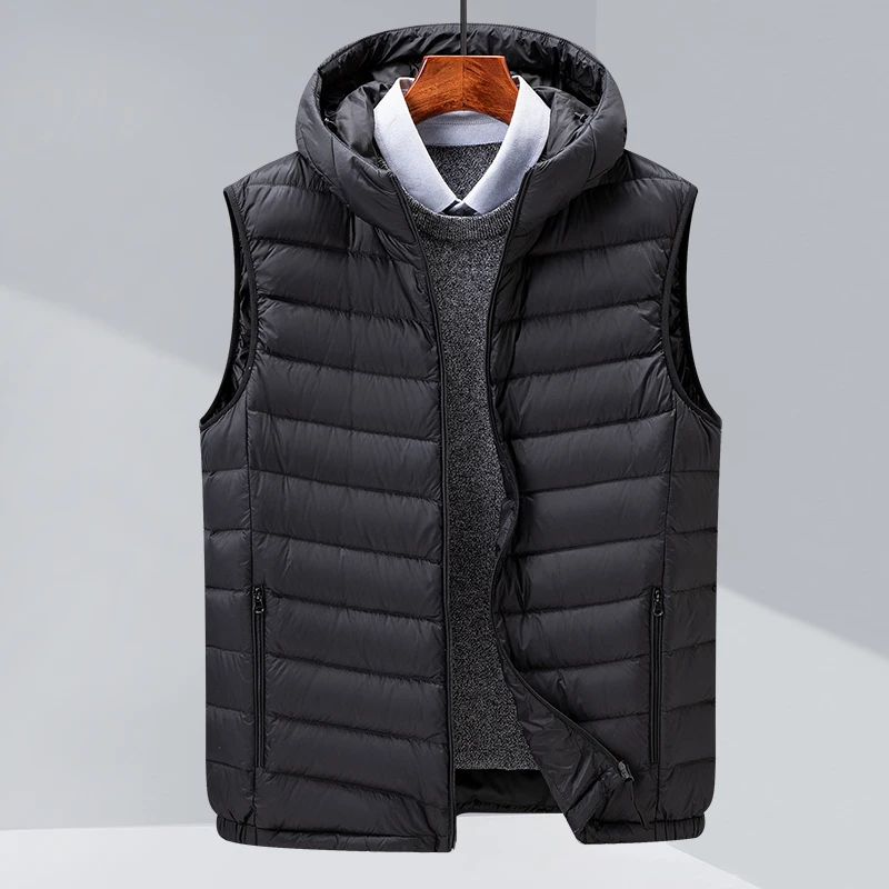 -30 ° Extreme Cold and Lightweight White Duck Down Men's Light and Thin Warm Down Vest Winter Coat Fashionable Versatile Hooded