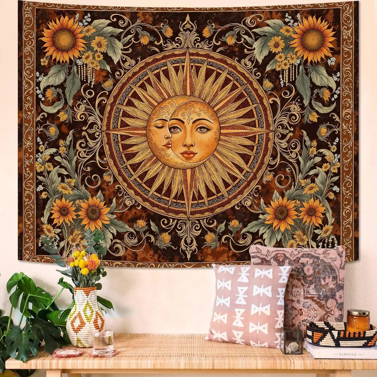 Bohemian Sun Goddess Sunflower Tapestry Large Wall Hanging Boho Celestial Art Mural Spiritual Tapestry Decor 180x230cm