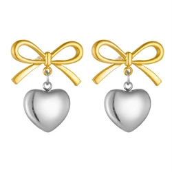 316L Stainless Steel New Fashion Fine Jewelry Minimalism 3 Colors Japanese Style Bowknot Heart Shaped Stud Earring For Women